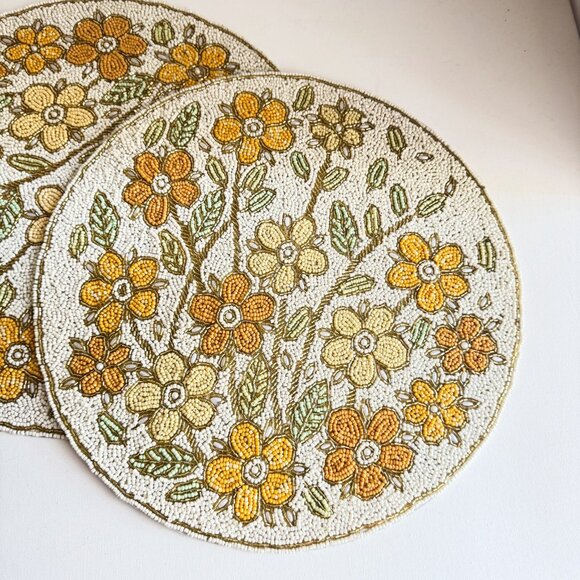 Tahari Home Floral Fully Beaded Round Place Mats Set of 2 - Picture 2 of 9